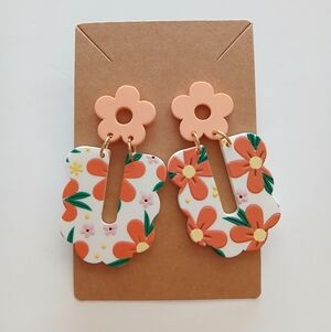 Fashion Jewelry Floral Earrings - Orange and White